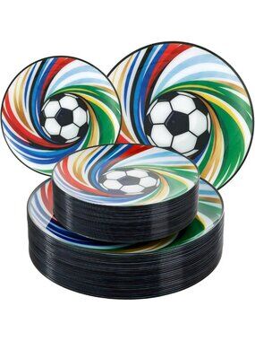 60 Pcs Heavy Duty Soccer Party Plates - Disposable Dinner & Dessert Plates for